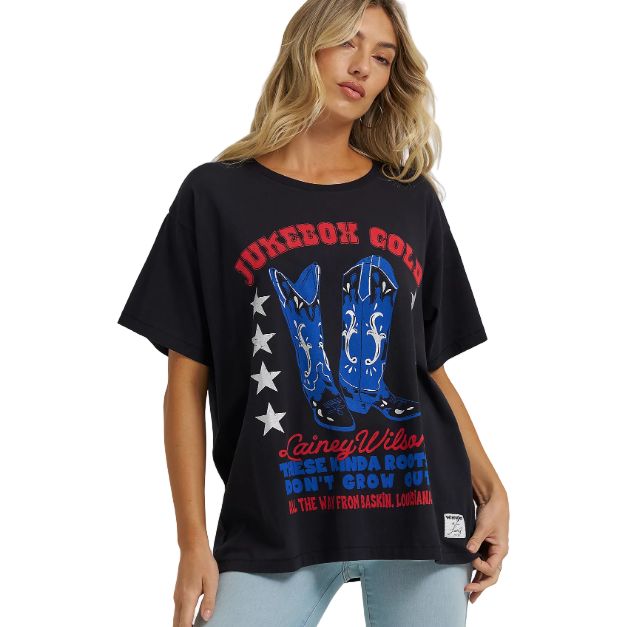 Wrangler Lainey Wilson Jukebox Gold Oversized Tee Shirt-Black