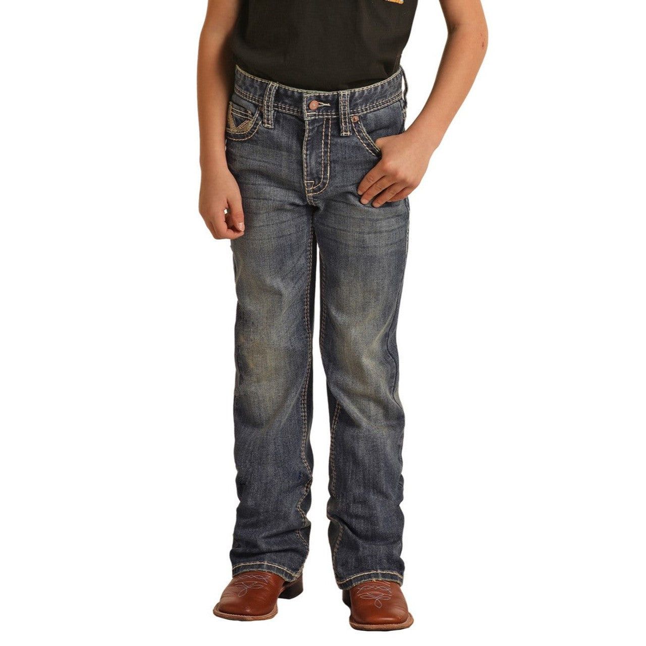Rock &amp; Roll Boy's Rope Stitch Bootcut Jeans - Medium Vintage