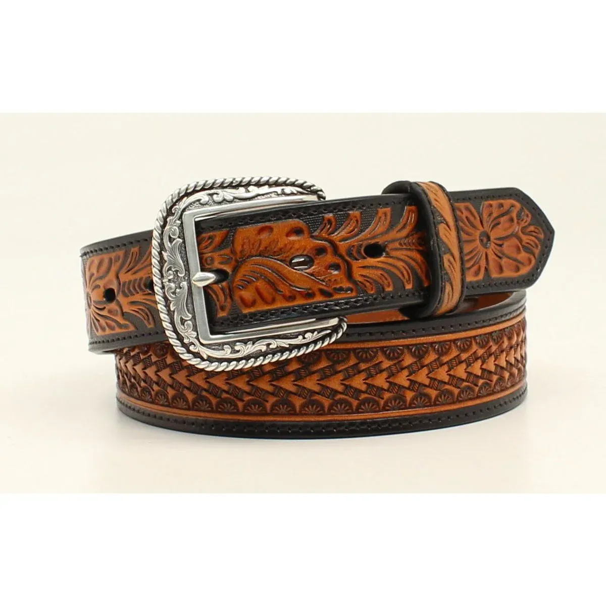 Ariat Men's Arrowhead Basketweave Belt - Black/Tan, Size: 32