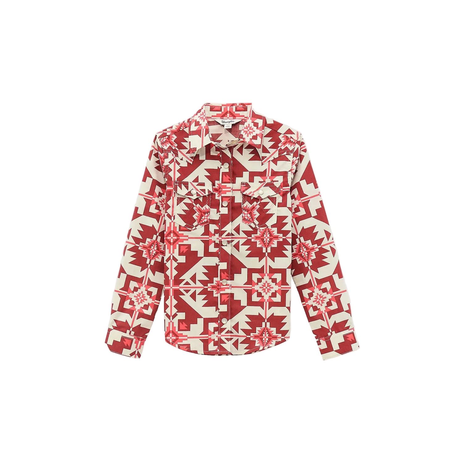 Wrangler Girl's Long Sleeve Geo Print Western Snap Shirt - Checotah Pink