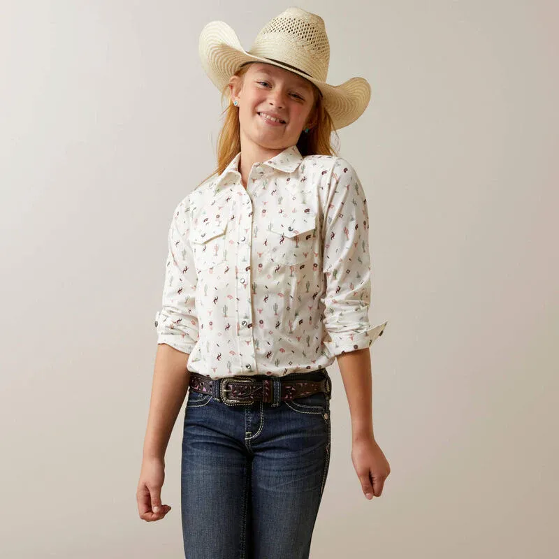 Ariat Girl's Santa Fe Snap Long Sleeve Shirt- Multi, Size: XS
