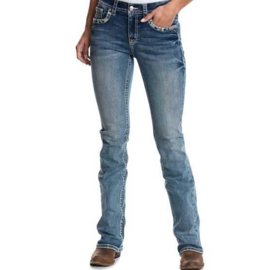 Grace in LA Women's Aztec Boot Cut Jeans- Light Wash