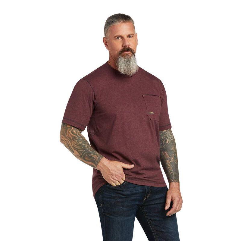 Mens Rebar Workman Logo T-Shirt Malbec Heather