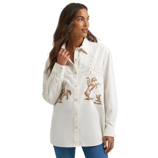Wrangler Women's Bronc Rider Snap Shirt- Cream