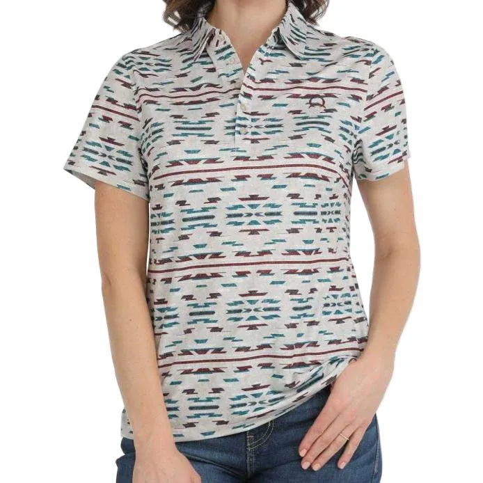 Cinch Women's Printed Polo - Grey