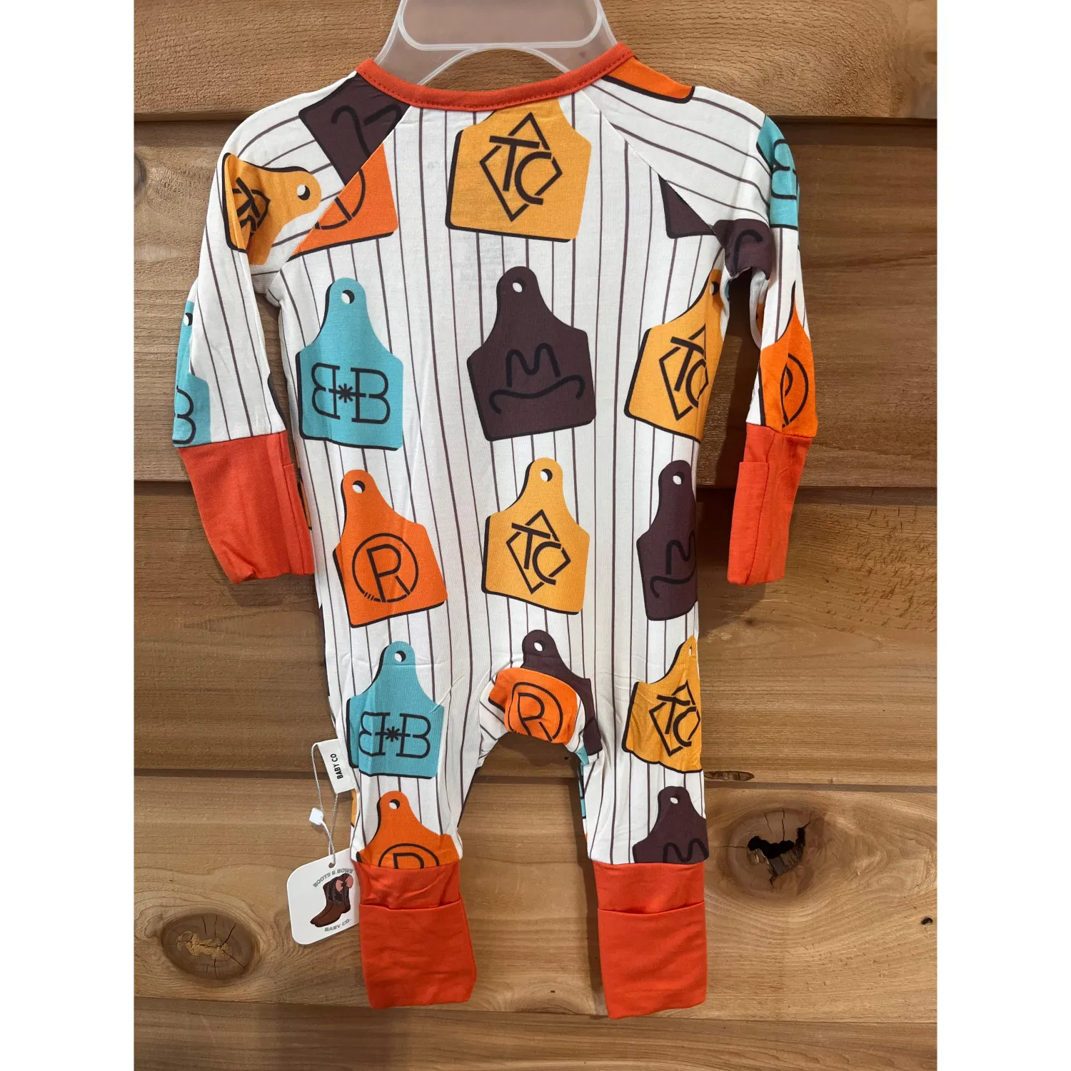 Boots &amp; Bows Striped Cow Tag Infant Sleeper