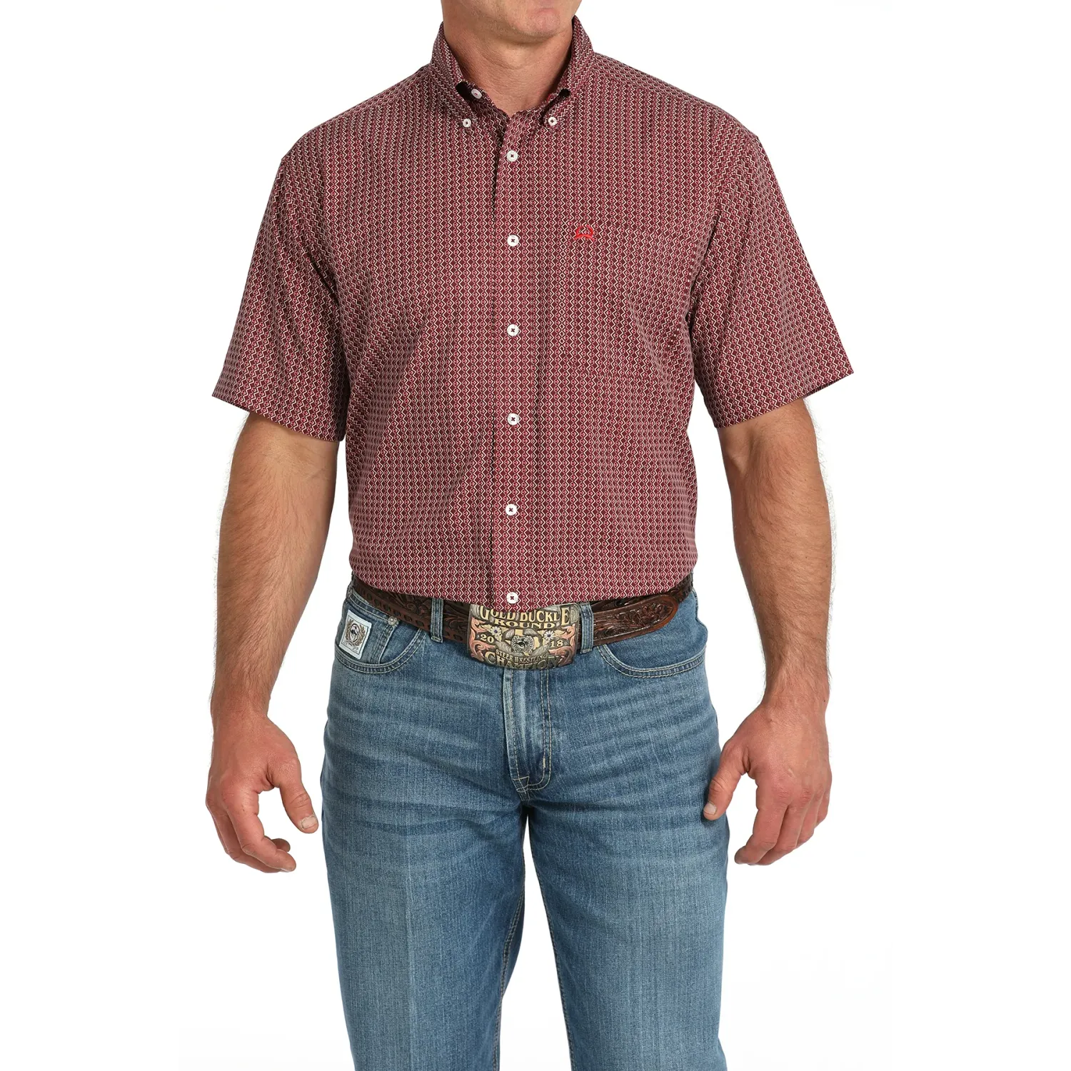 Cinch Men's Short Sleeve Arenaflex Print Shirt-Burgundy