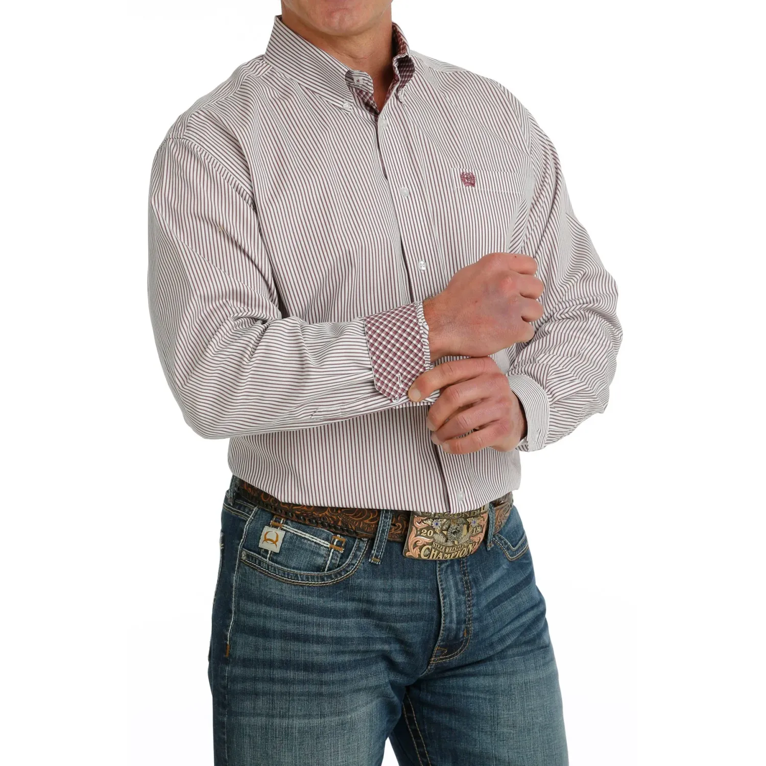 Cinch Men's LS Stripe Shirt - White