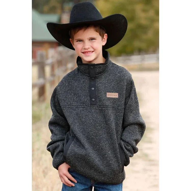 Cinch Boy's Snap Fleece Pullover - Charcoal, Size: XS