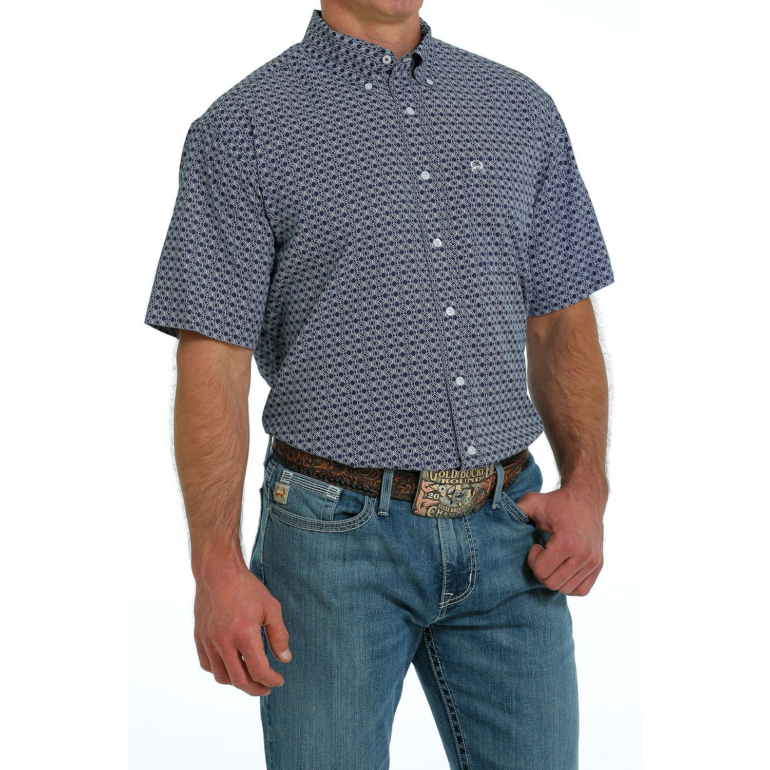 Cinch Men's SS Print Arenaflex Navy, Size: XS