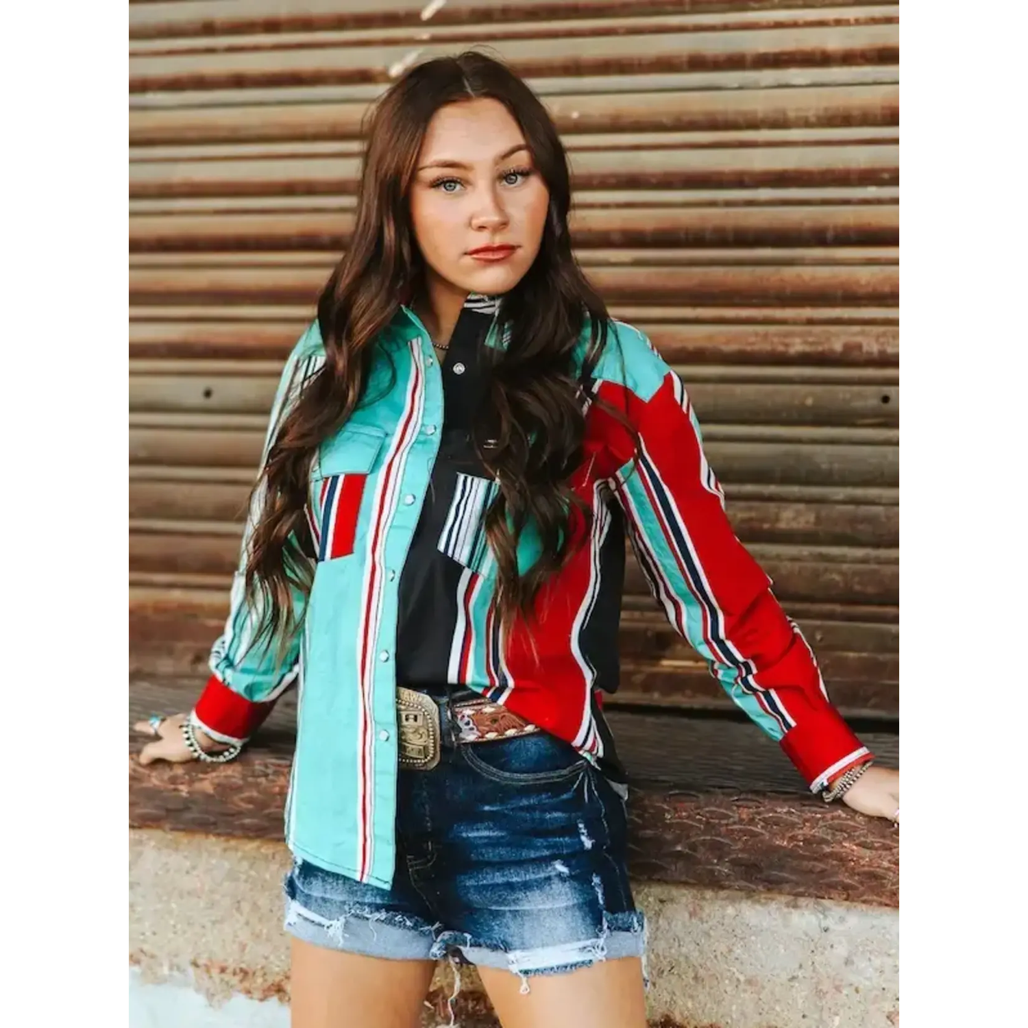 Lucky &amp; Blessed Women's 90s Retro Button Down Collared Shirt- Multi
