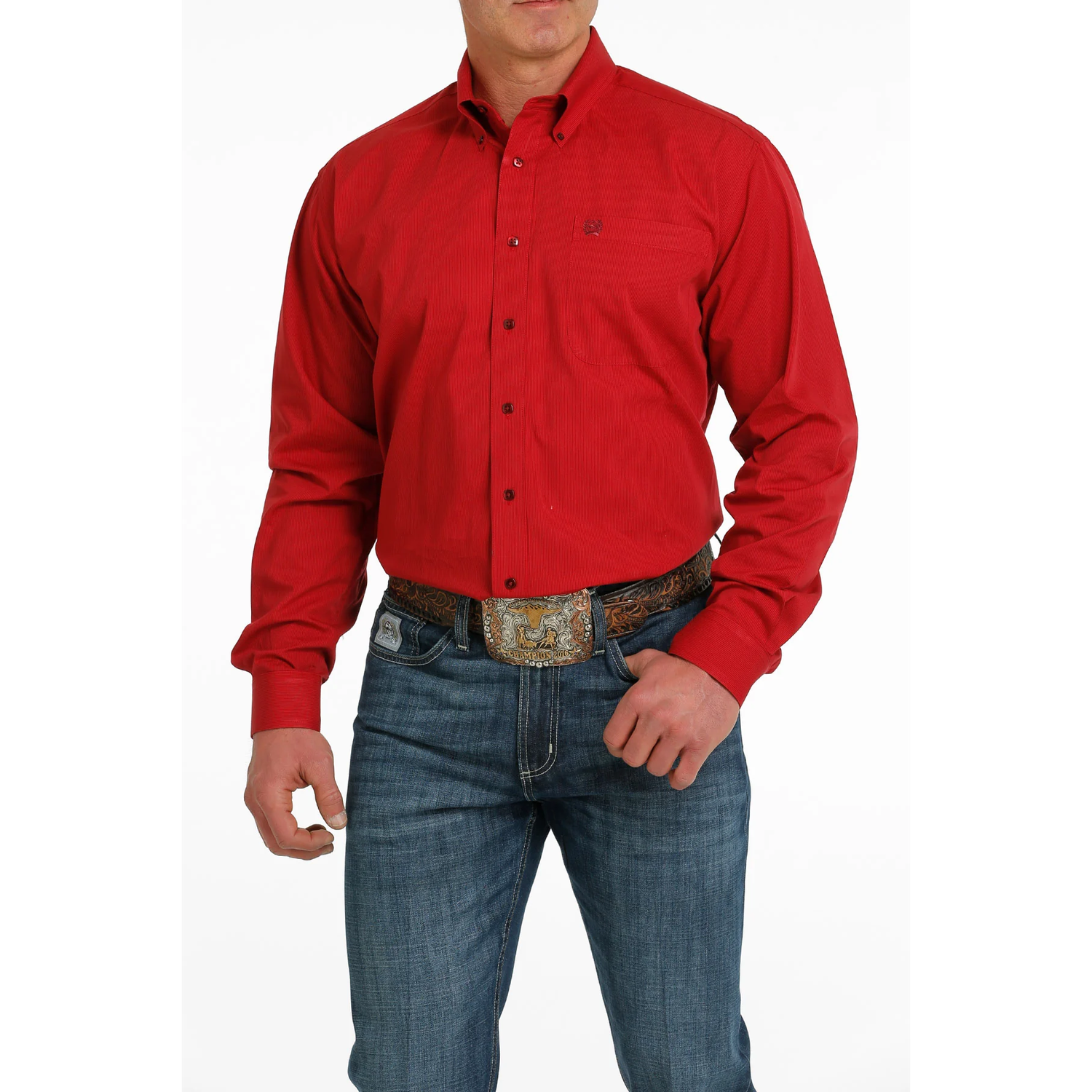 Cinch Men's Striped Button-Down Shirt - Red