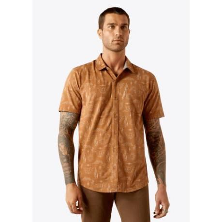 Ariat Men's Short Sleeve Retro Button Down Shirt- Desert Mocha