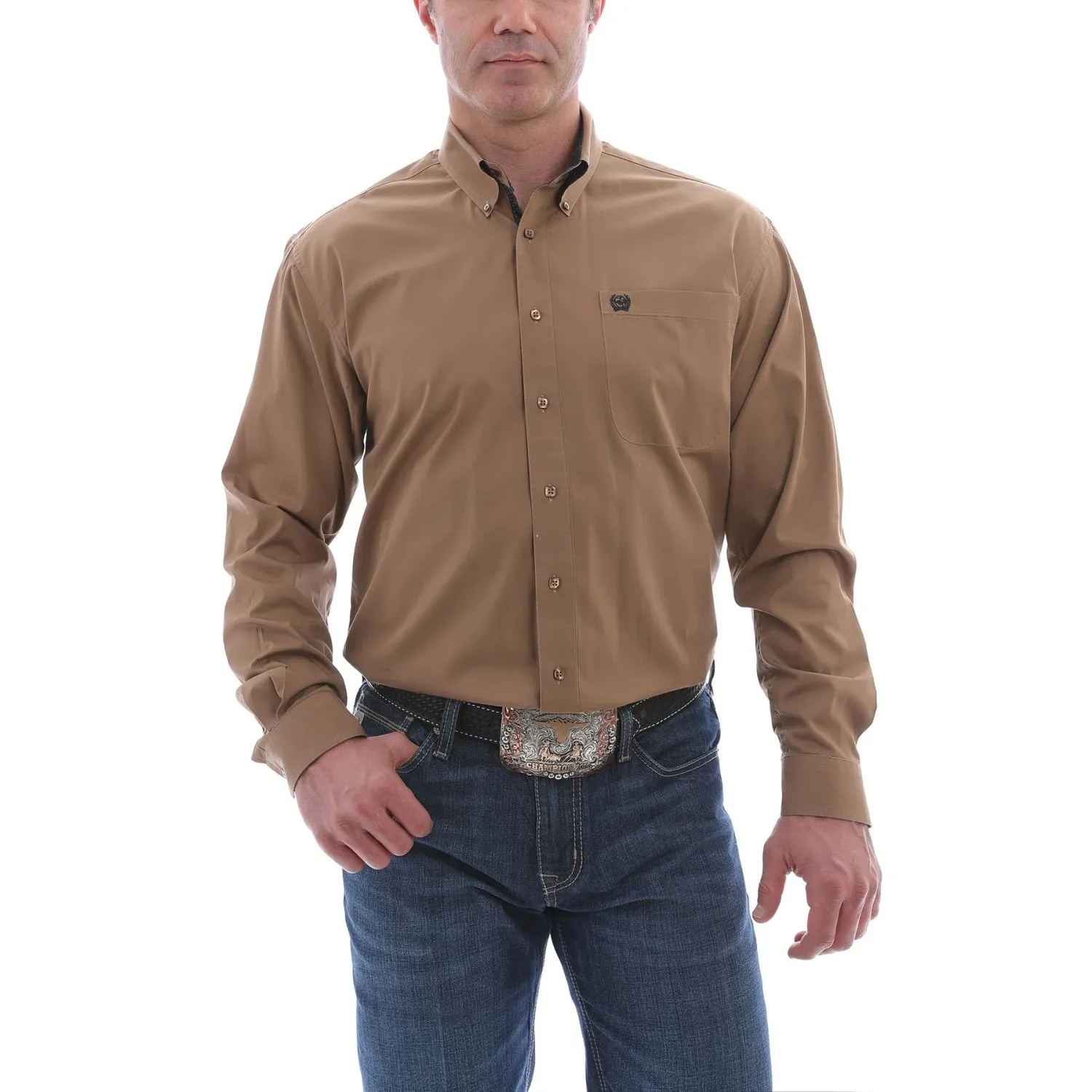 Cinch Men's LS Solid Shirt Brown, Size: S