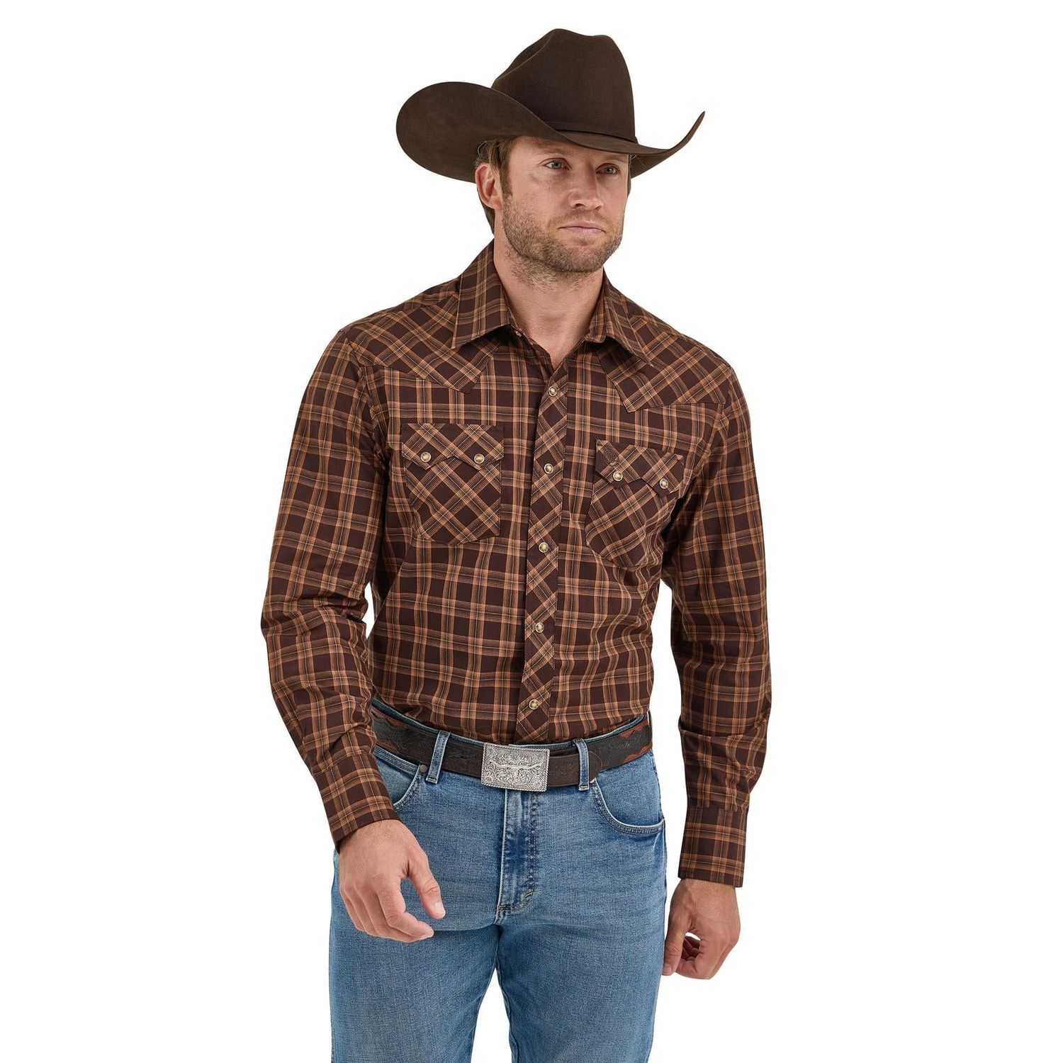 Wrangler Men's Retro Modern Fit Long Sleeve Shirt - Brown