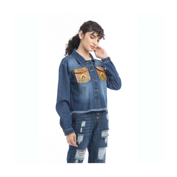 Myra Azalea Prairie Cactus Accent Denim Jacket