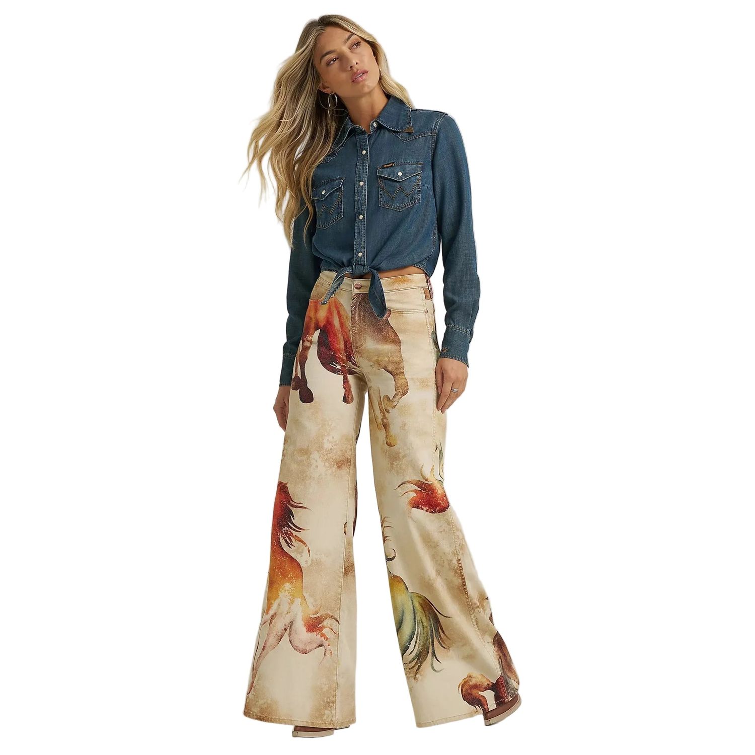 Wrangler Women's Lainey Wilson High Rise Horse Cheeky Wide Leg Jean - Wild Horses
