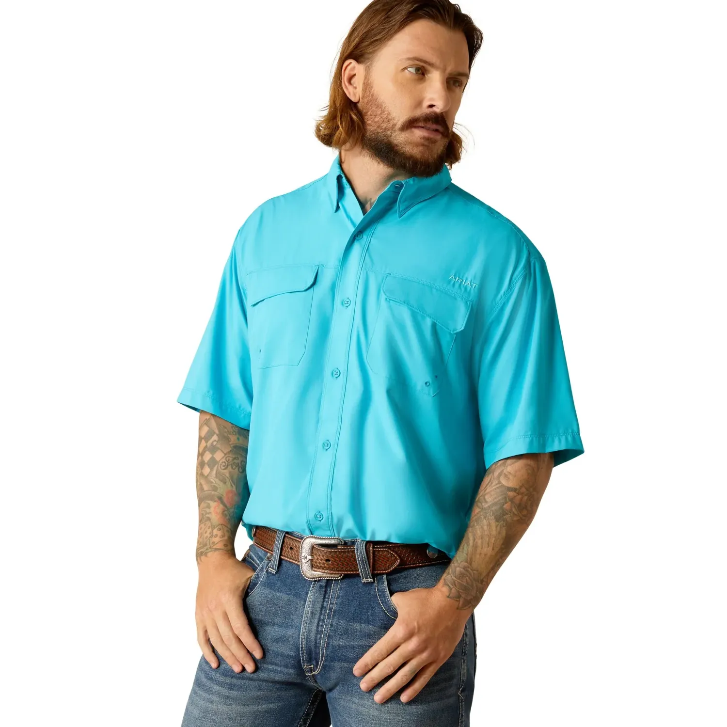 Ariat Men's VentTEK Outbound Classic Fit Short Sleeve Shirt - Turquoise Reef, Size: S