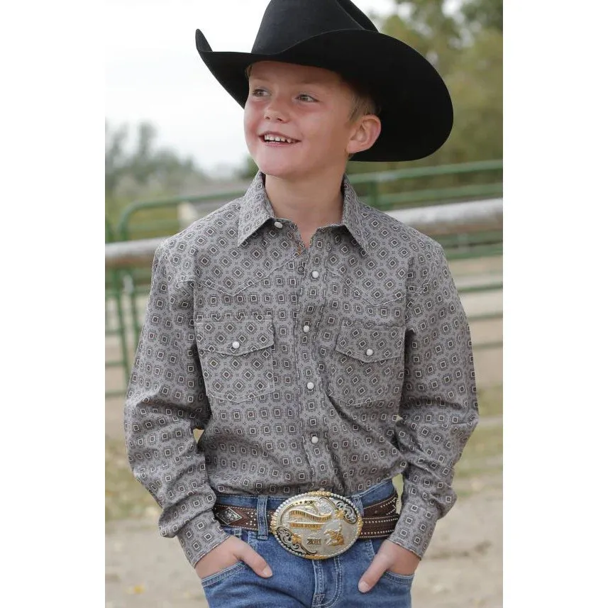 Cinch Boy's Long Sleeve Patterned Shirt - Grey