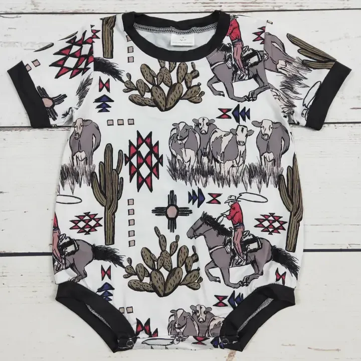 Baby Kids Black Rodeo Cows Romper