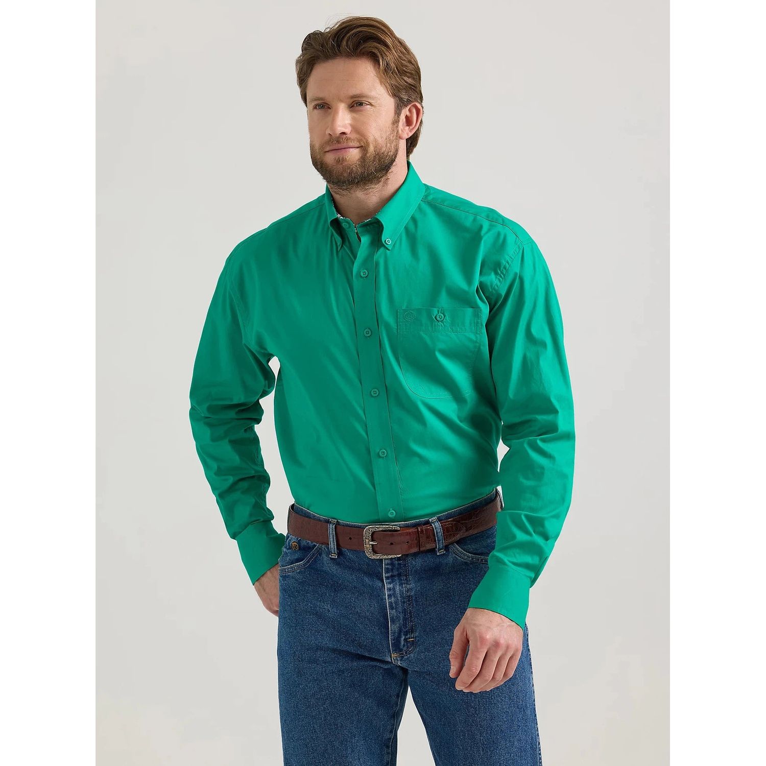 Wrangler Men's George Strait Button Down Long Sleeve Shirt - Kelly Green