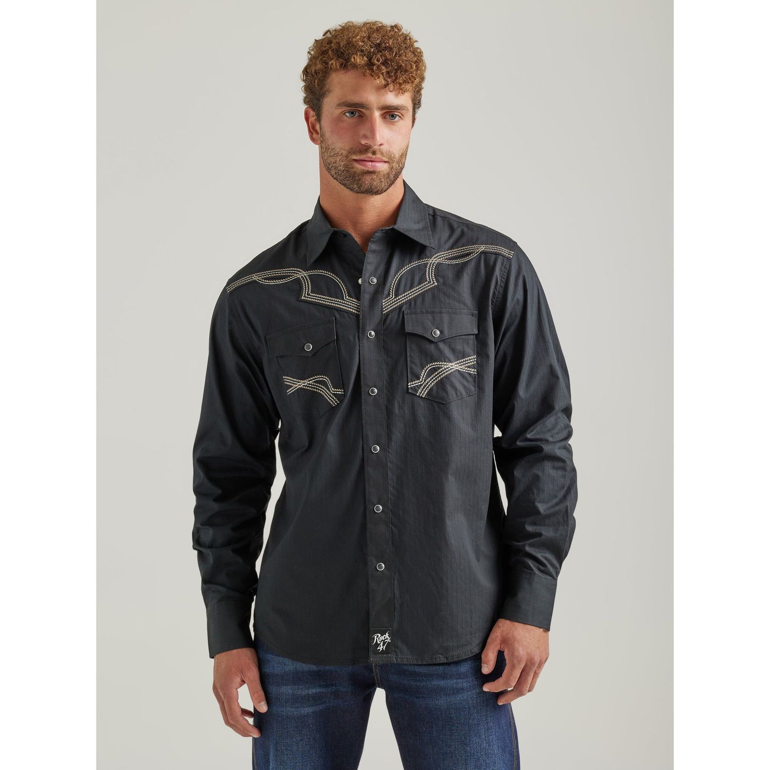 Wrangler Men's Rock47 Long Sleeve Modern Fit Shirt - Black