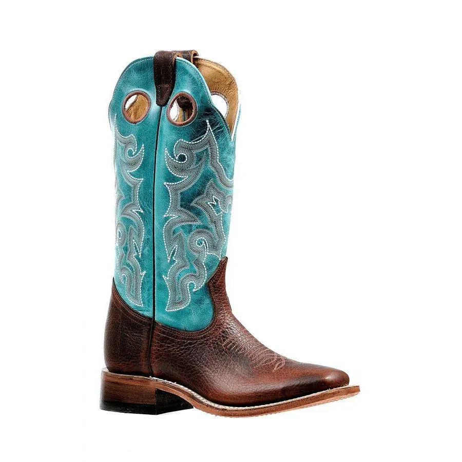 Boulet Women's Wide Square Toe Cowboy Boots - Bisonte Utta Whisky/West Turqueza, Size: 5