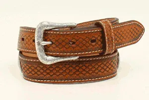 Ariat Boy's Embossed Beaded Inlay Round Concho Belt - Natural, Size: 18