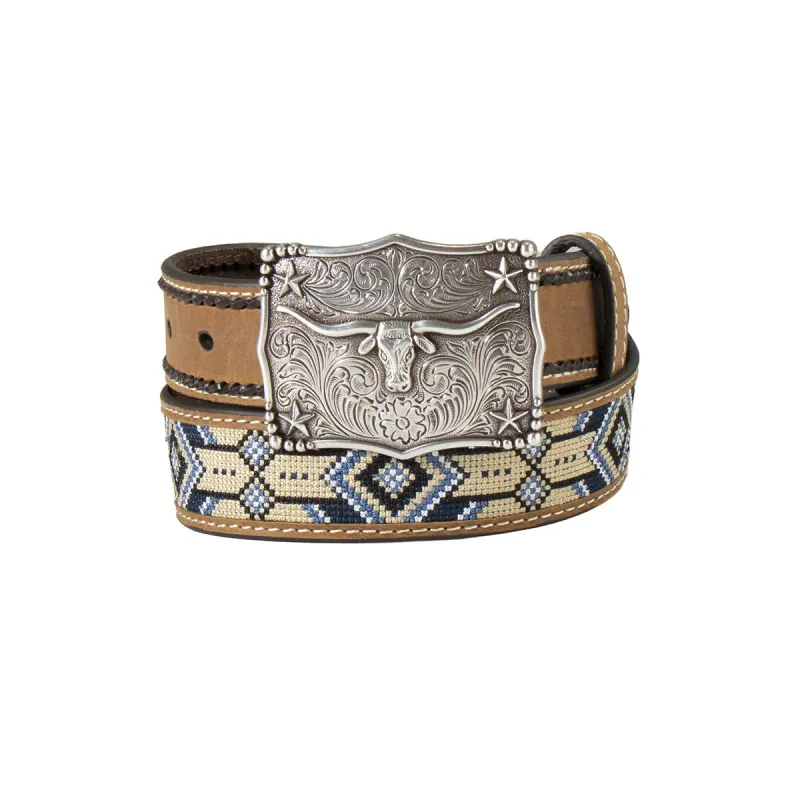 3D Boy's Southwestern Pattern Inlay Belt - Brown