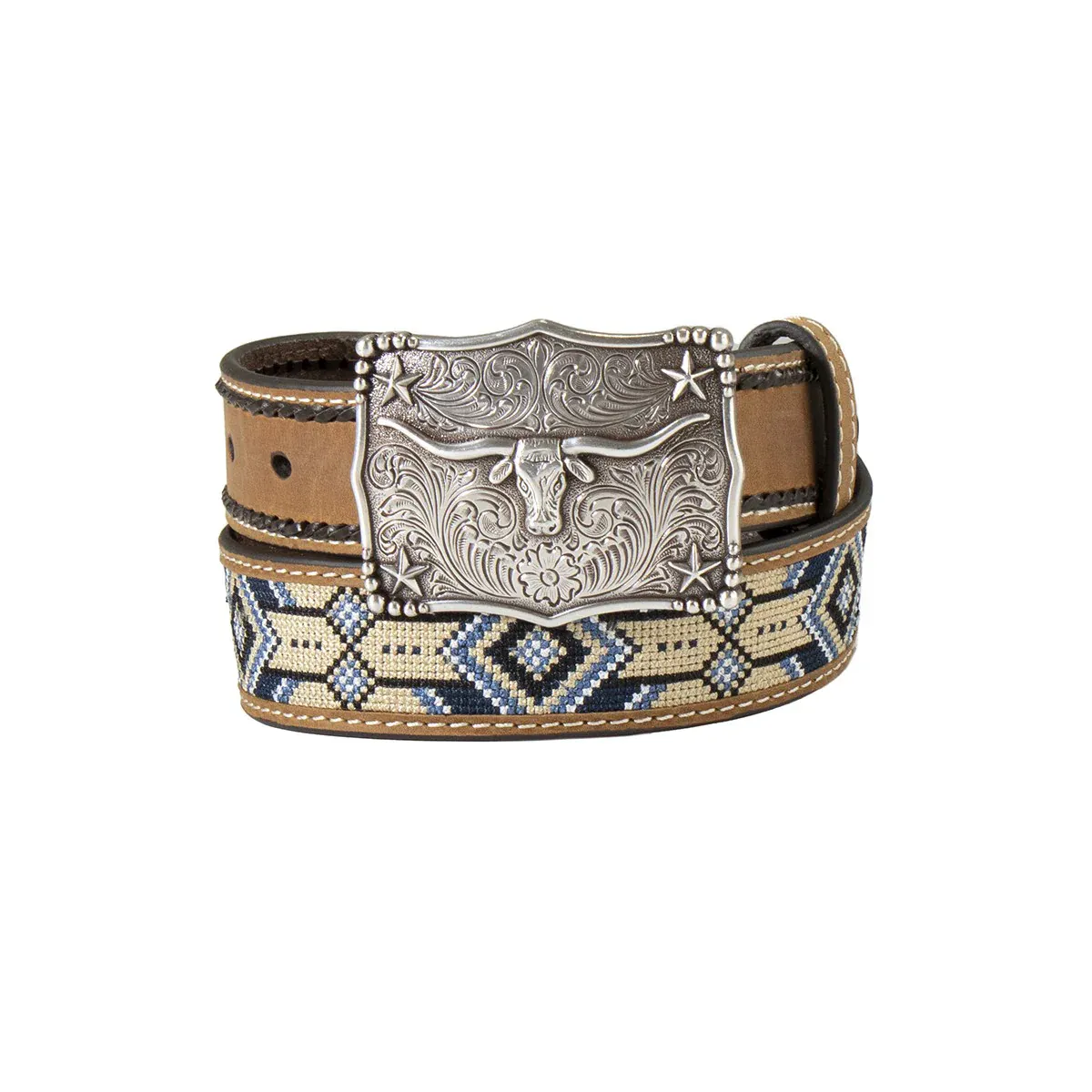 3D Boy's Southwestern Pattern Inlay Belt - Brown, Size: 20