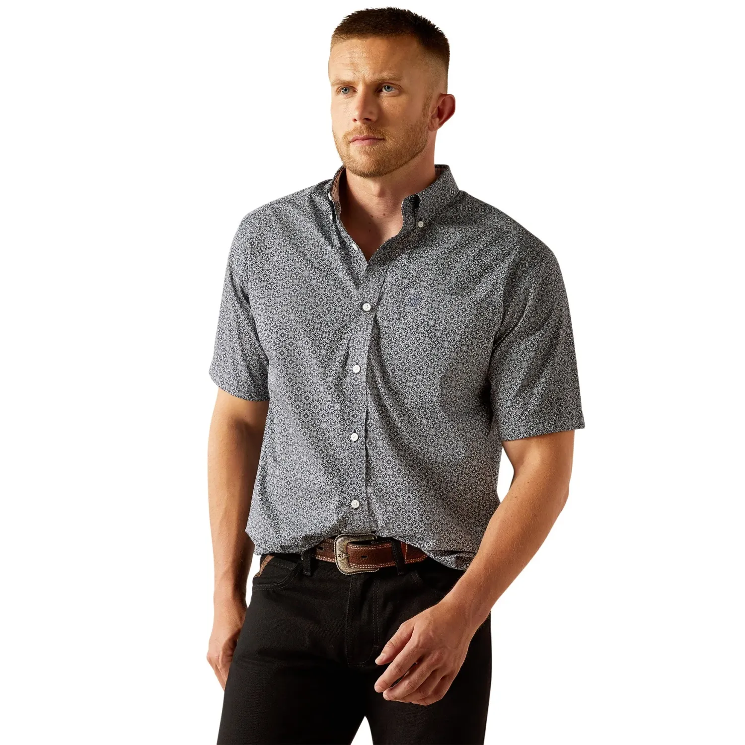 Ariat Men's Wrinkle Free Short Sleeve Octavius Classic Fit Shirt - Navy