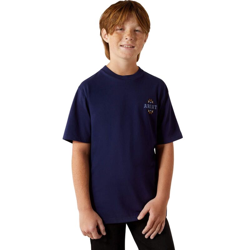 Ariat Boy's Ariat Woven West Tee Shirt - Medieval Blue