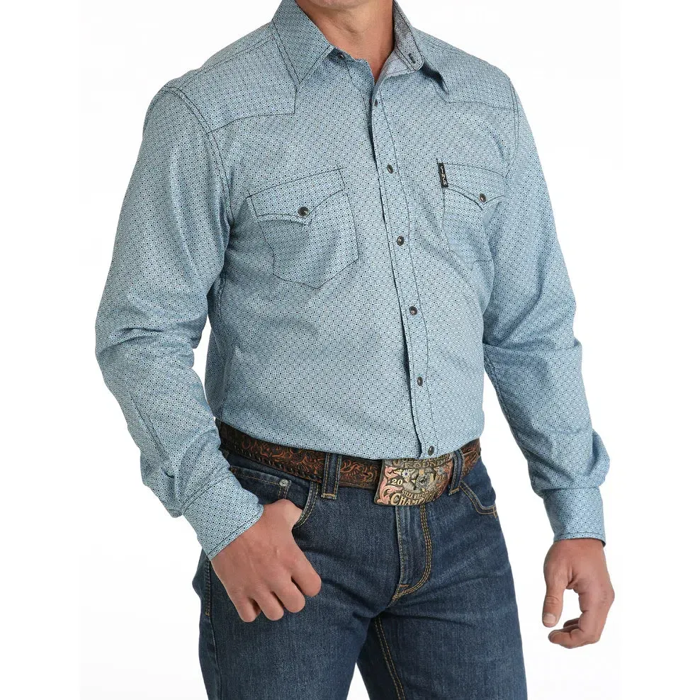 Cinch Classic Fit Long Sleeve Men's Modern Print Shirt - Light Blue