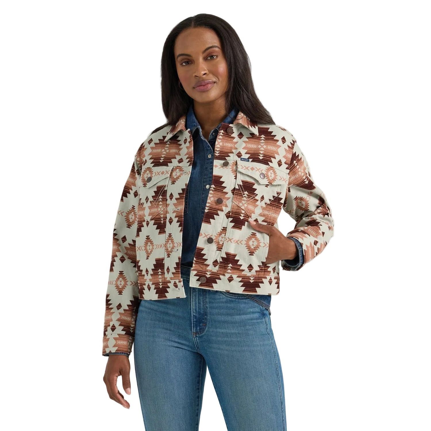Wrangler Women's Retro Aztec Design Jacket - Green/Red