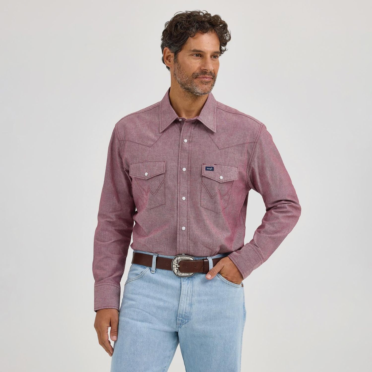 Wrangler Men's Western Chambray Classic Fit Long Sleeve Work Shirt - Brown
