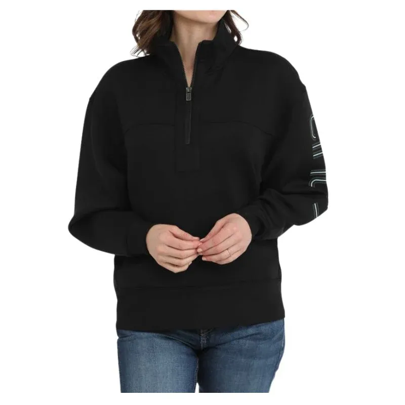 Cinch Women's Long Sleeve 1/4 Zip Sweatshirt-Black