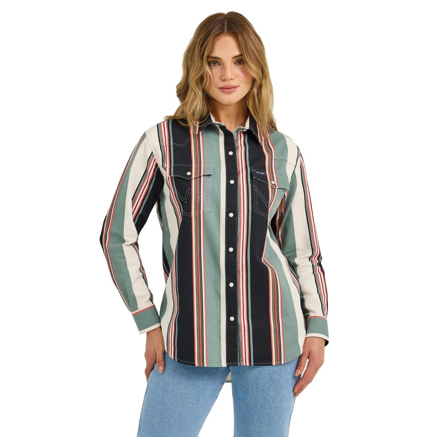 Wrangler Women's Long Sleeve Punchy Boyfriend Brushpopper Shirt- Black