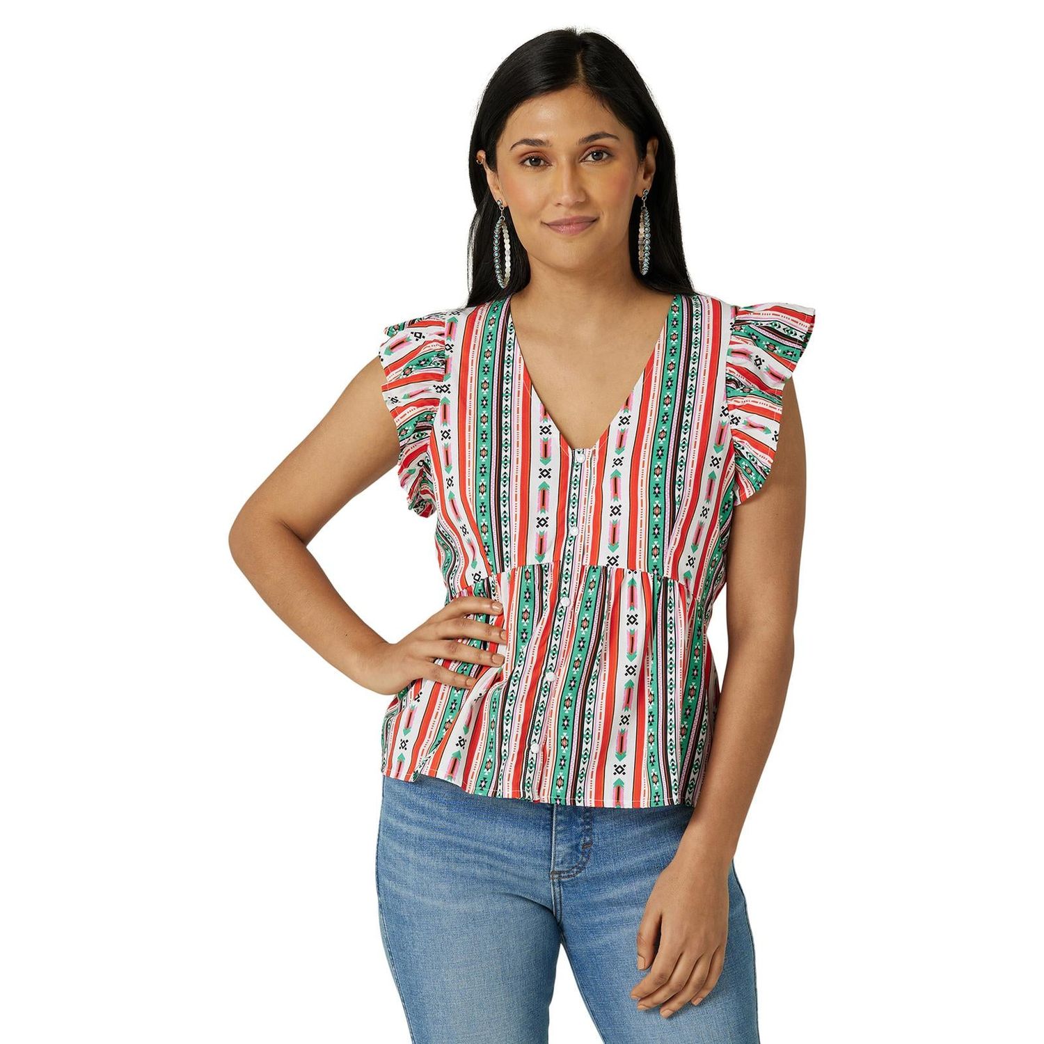 Wrangler Womens Retro Southwestern Peplum Blouse - White Multi