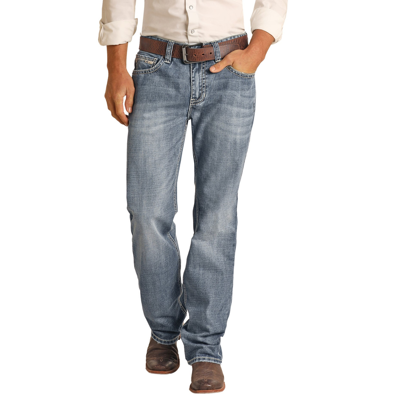 Rock &amp; Roll Mens Relaxed Fit Straight Bootcut Jeans - Medium Vintage