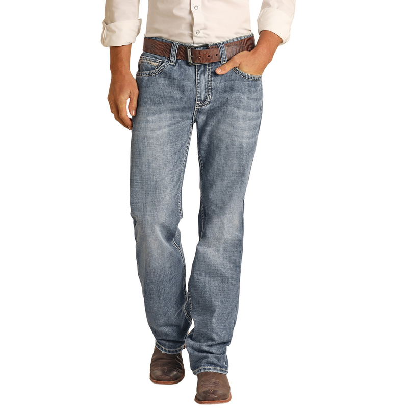 Rock &amp; Roll Mens Relaxed Fit Straight Bootcut Jeans - Medium Vintage