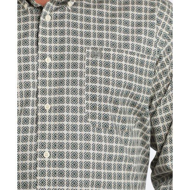 Cinch Men's Long Sleeve Plaid Button Down Western Shirt-Cream