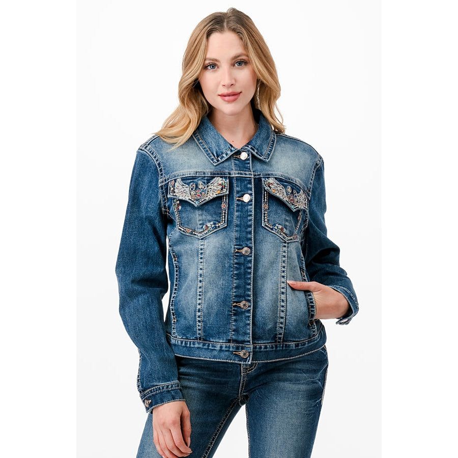 Grace In LA Women's Denim Jacket - Medium Blue