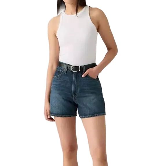 Levi Women's Cinch Mid Thigh Shorts- Dark Wash