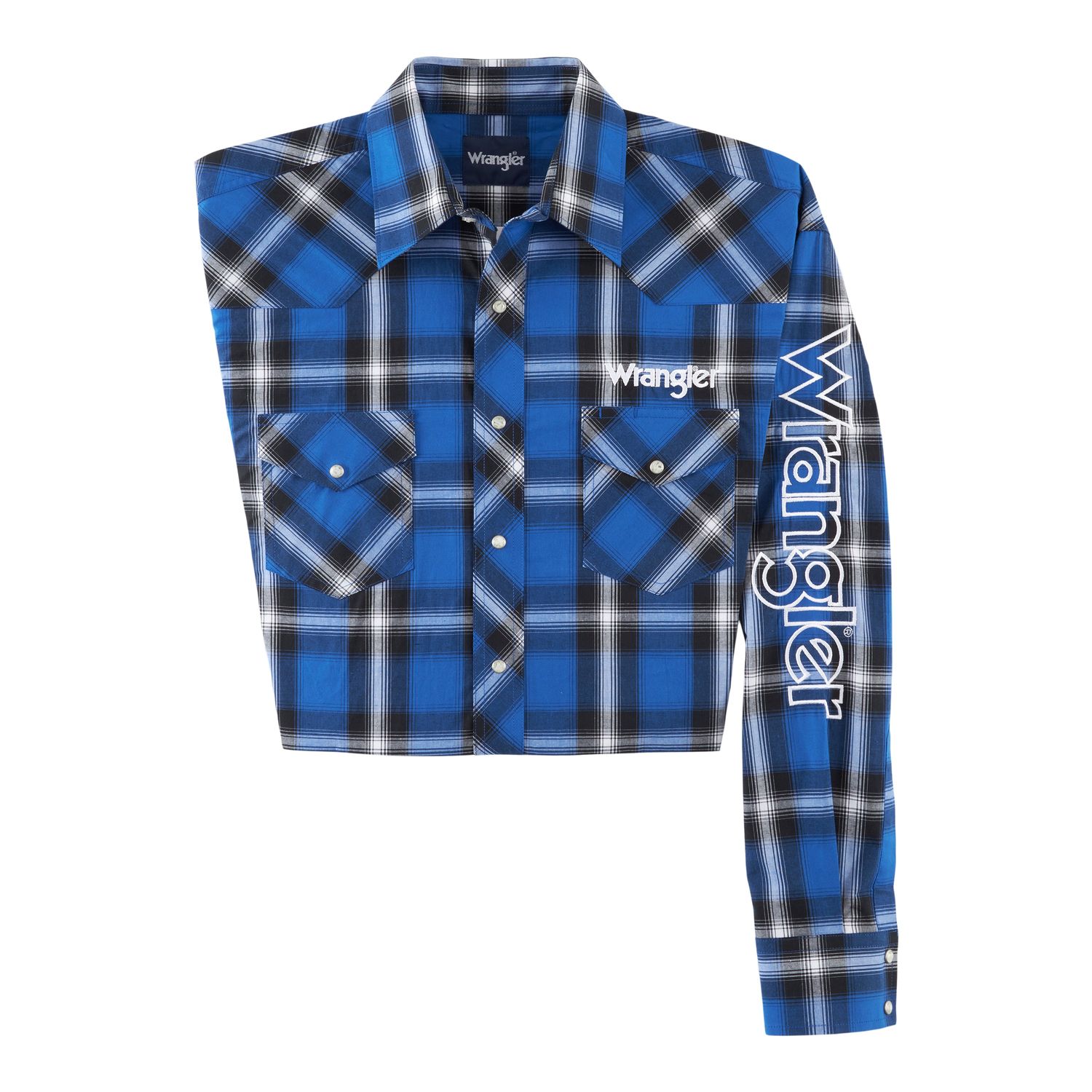 Wrangler Mens Logo Plaid Shirt - Blue