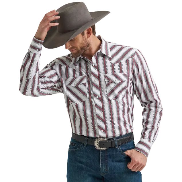 Wrangler Men's 20X Competition Advanced Comfort Long Sleeve Western Snap Print Shirt-Brushpopper Red