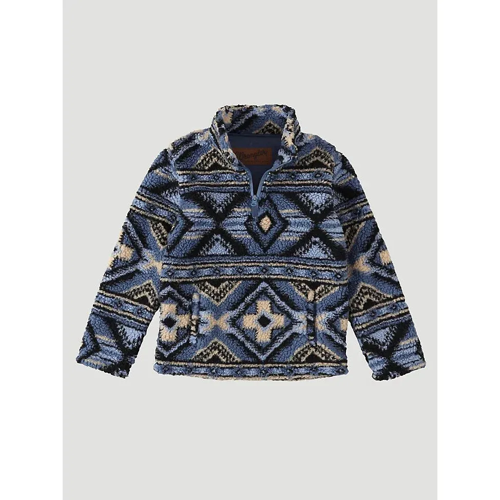 Wranglers Boy's Sherpa Lined 1/4 Zip Pullover- Water Blue, Size: XS