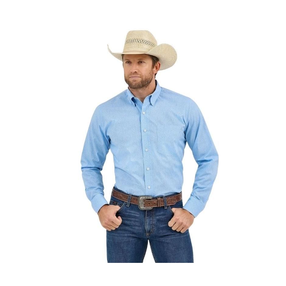 Wrangler Men's Long Sleeve Paisley Cody Johnson Classic Fit Shirt- Blue