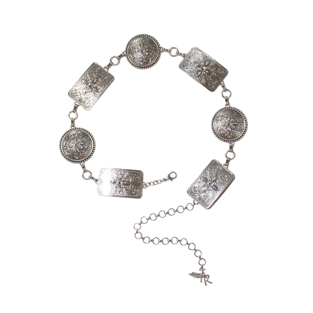 Angel Ranch Ladies Rectangle &amp; Round Concho Belt - Silver, Size: M