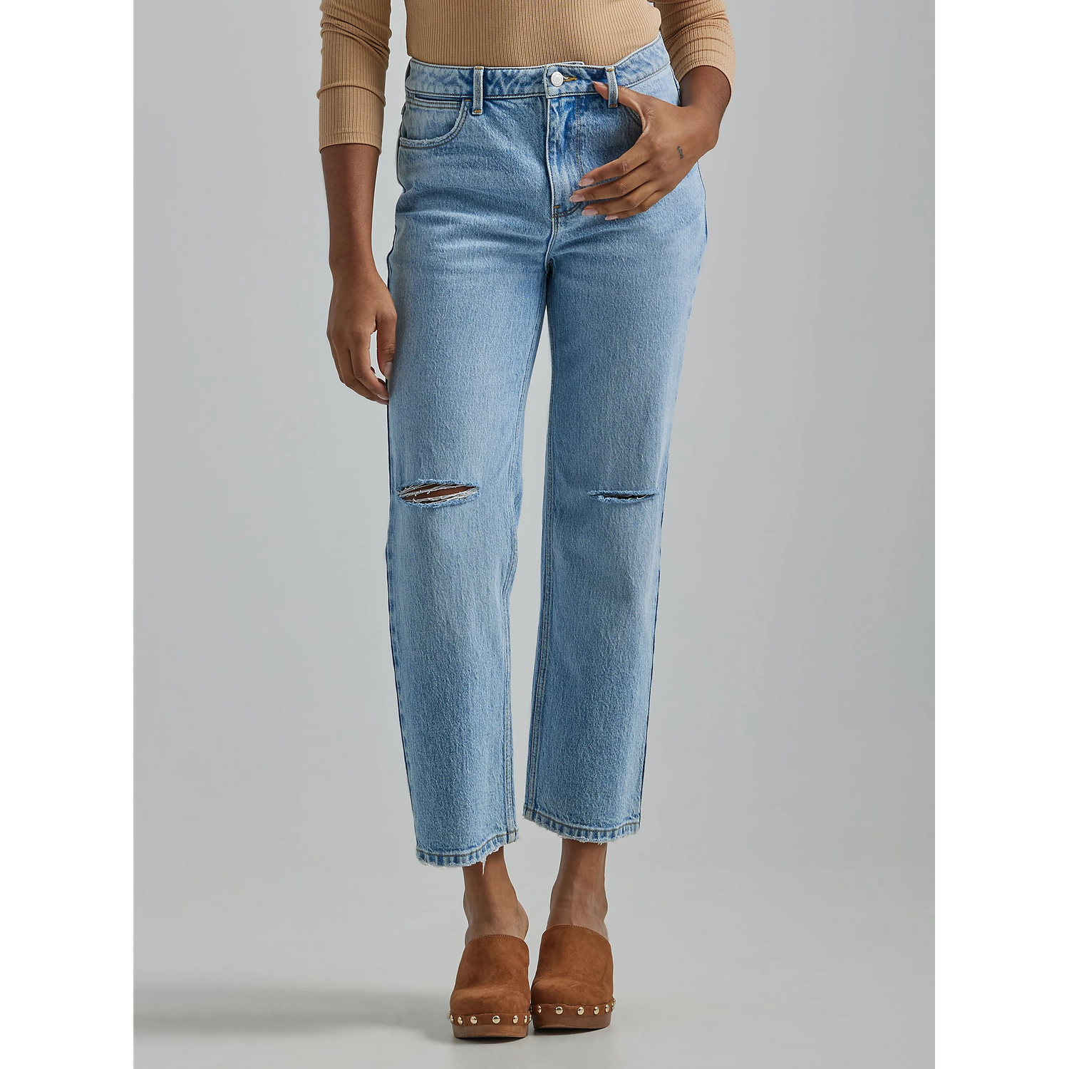 Wrangler Womens Rodeo Straight Deconstructed Crop Jeans - Medium