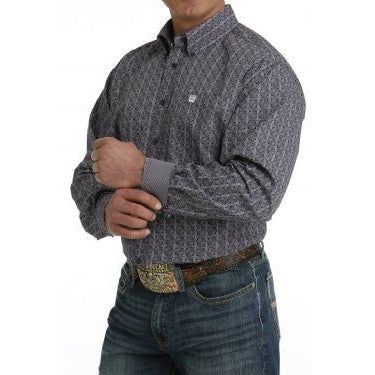 Cinch Men's Long Sleeve Geometric Print Shirt - Purple
